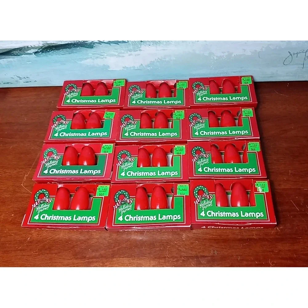 48 Vintage Christmas Replacement Lights C 9 1/4 120 Volt Lamps Bulbs Red/Rose‎